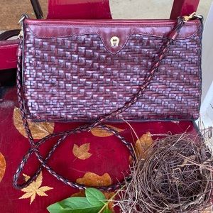 Class Vintage Etienne Aigner WOVEN LEATHER shoulder bag, BURGUNDY, OXBLOOD!!!
